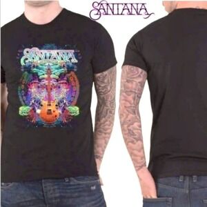 Santana Mens Spiritual Soul Psychedelic Guitar Aztec Graphic Concert Tee Black M